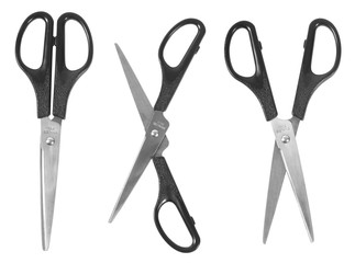 Open and closed scissors on a white background