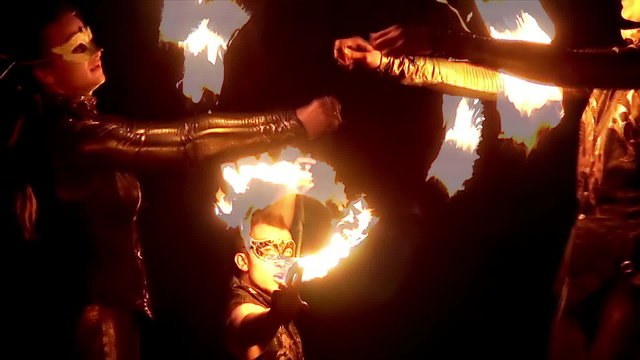 Open air Fire Show at night.