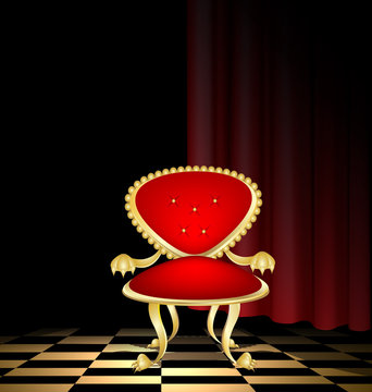 red chair in a dark room