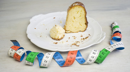Conceptual picture for dieting, slices of cake on a plate