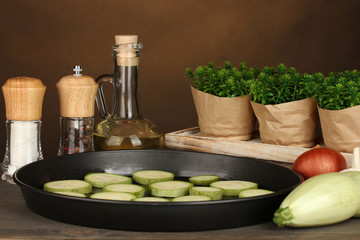 sliced squash in a pan