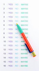 Yes, no or maybe cheklist close-up