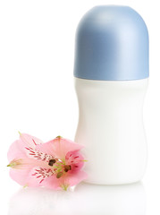 deodorant with flower isolated on white