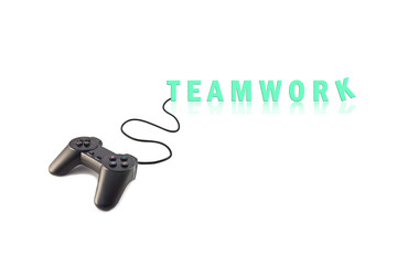 joystick and word Teamwork, business concept, isolated on white
