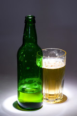 Beer green bottle with glass