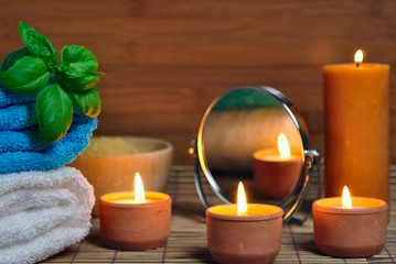 Fototapeta na wymiar Towel, aromatic candles