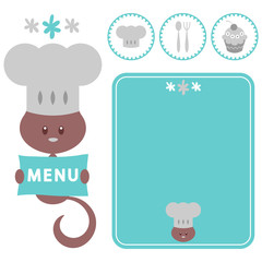 A set of elements for restaurant with kitty chef