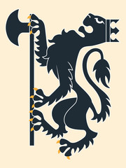 Heraldic lion with ax