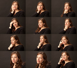 12 shot series of an adult woman making various expressions