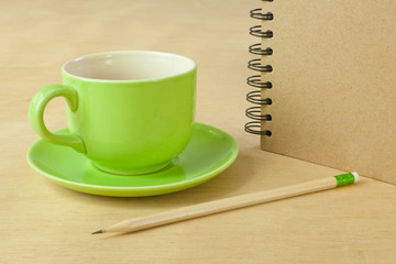 recycle notebook and wooden pencil