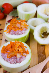 Raw zucchini stuffed with meat