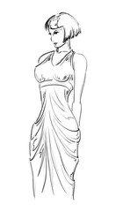 SKETCH. fashion girl. Hand-drawn fashion model