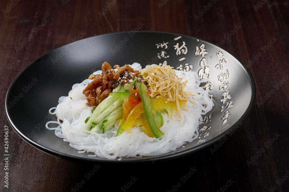 Poster japanese rice noodles pork