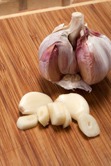 Garlic on the wooden table