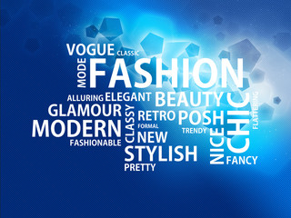 Blue stripe background with the white words of the fashion