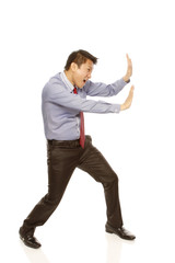 Employee Pushing or Resisting (isolated on white)