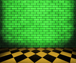 Green Chessboard Brick Interior Background