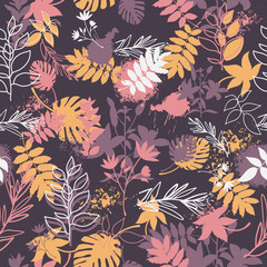 Fototapeta na wymiar seamless pattern with leaves and plants