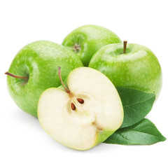 Ripe green apple with half isolated on white background