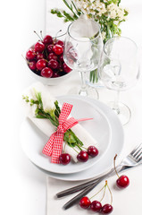 decoration with fresh flowers and sweet cherry