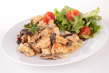 grilled meat with cream and mushrooms