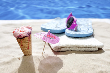 ice cream on beach holiday hot day concept