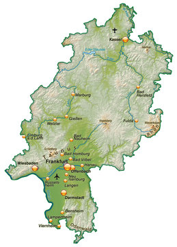 Landkarte von Hessen mit Schummerung