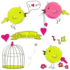 Tableaux ronds sur aluminium Oiseaux en cages Ensemble d& 39 oiseaux de vecteur amoureux