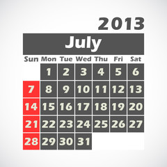 calendar 2013.July