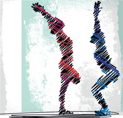 Abstract Sketch of Woman meditating and doing yoga. Vector illus