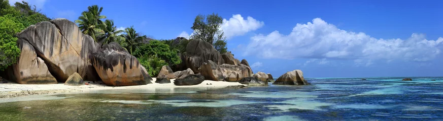 Photo sur Plexiglas Anse Source D'Agent, île de La Digue, Seychelles panorama sur anse source d'argent aux seychelles