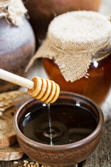 Composition of milk on the bread, the old background