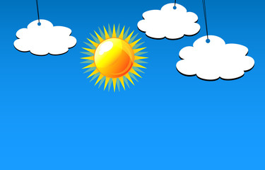 Clouds and sun in blue sky. Vector illustration