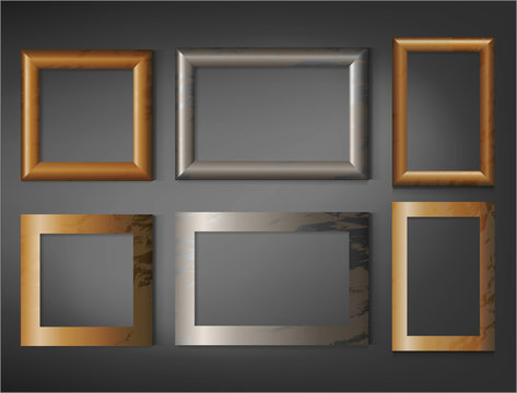 Seto of wooden frames on wall