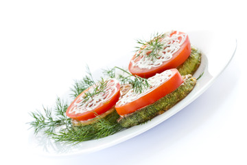 Fried zucchini with fresh tomatoes