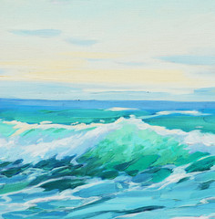 Obraz na płótnie Canvas rano na Morzu Śródziemnym, fale, ilustracja, malowanie przez o