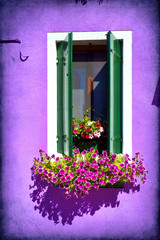 Fototapeta na wymiar Kolorowe okno z domu Burano