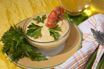 cream of pumpkin and shrimp with nutmeg and parsley
