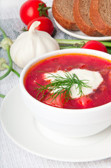 Ukrainian and russian national red soup-borsch