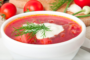 Ukrainian and russian national red soup-borsch