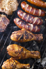 Closeup of meat on grill