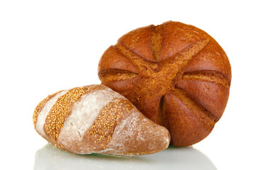 Homemade whole bread isolated on white background