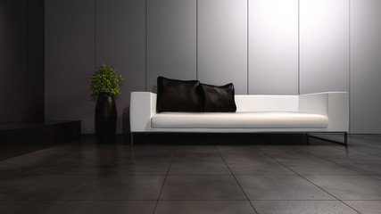 Modern Luxury Loft Interior with white couch / sofa