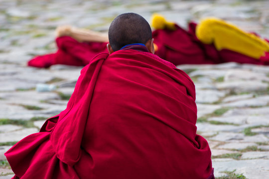 Buddhist monks at a ceremony, Xiahe, China