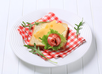 Bread with Swiss cheese and salami