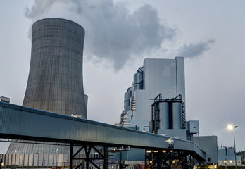 fossil energy power plant at dusk