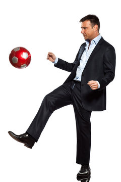 One Business Man Playing Juggling Soccer Ball