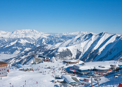 View of skiing area on Kitzsteinhorn glacier.  Kaprun, Austrian