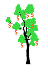 illustration of  money  production  from  tree.