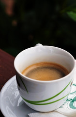 a cup of coffee on dark background